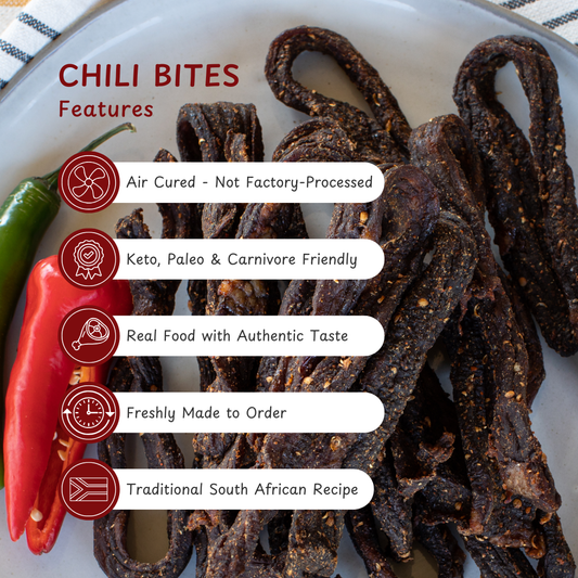 Beef Chili Bites (Dry and Spicy Biltong Sticks)