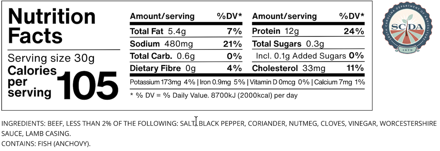 Steve's Droëwors (Dried Sausage / Beef Sticks)  (5-Spices, Gluten & MSG, and Sugar free)